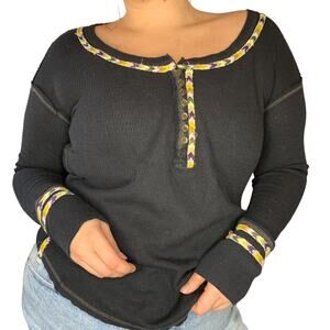 We The Free Black Thermal Boho Long Sleeve Shirt Medium